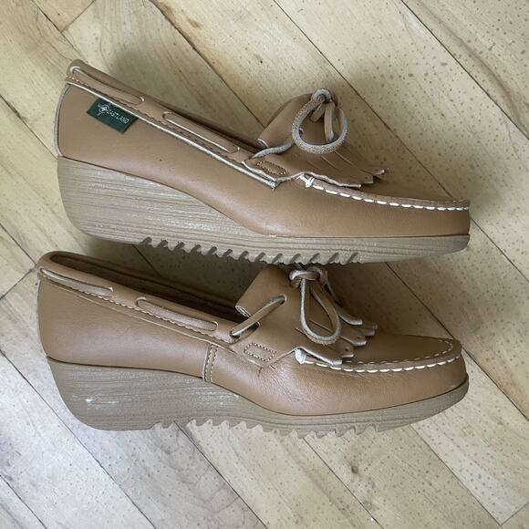 Eastland Womens Wedge Loafers Tan Size 7.5 NWOB Made In U.S.A Leather - Picture 2 of 12